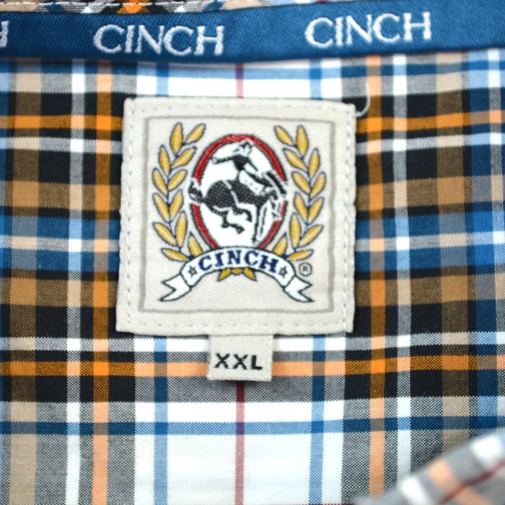 Cinch Mens XXL Plaid Button Down Shirt Long Sleeve Blue Orange Cotton Western - Picture 4 of 8